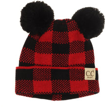 Load image into Gallery viewer, BABY Buffalo Plaid Pom Pom Beanie