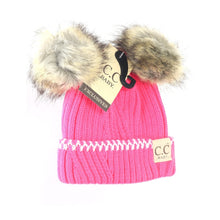 Load image into Gallery viewer, BABY SOLID KNIT DOUBLE FUR POM BEANIE