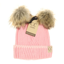 Load image into Gallery viewer, BABY SOLID KNIT DOUBLE FUR POM BEANIE