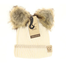 Load image into Gallery viewer, BABY SOLID KNIT DOUBLE FUR POM BEANIE