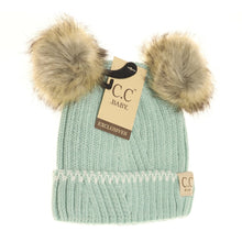 Load image into Gallery viewer, BABY SOLID KNIT DOUBLE FUR POM BEANIE