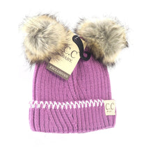 Load image into Gallery viewer, BABY SOLID KNIT DOUBLE FUR POM BEANIE
