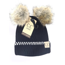 Load image into Gallery viewer, BABY SOLID KNIT DOUBLE FUR POM BEANIE
