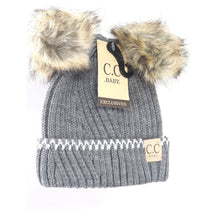 Load image into Gallery viewer, BABY SOLID KNIT DOUBLE FUR POM BEANIE